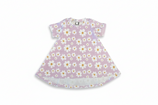 T-Shirt Dress - Pink Daisy Rib Knit