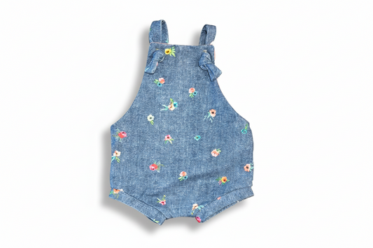 Floral Denim Overall Shorts