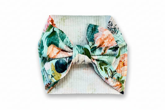 Mint Floral Big Bow Headband